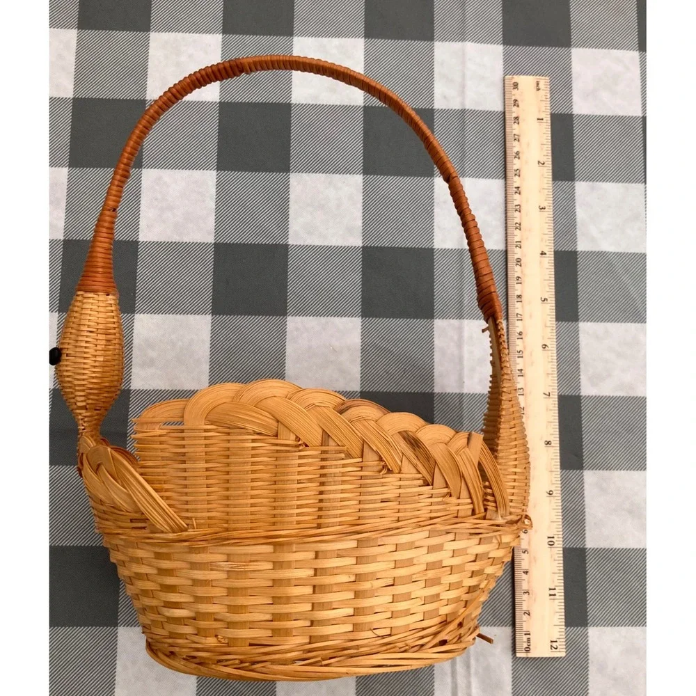 Swan Wicker Basket OS Tan Woven Rattan Decorative Animal Handle